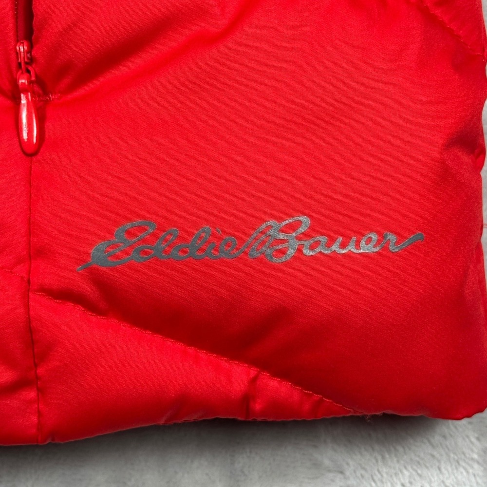Eddie Bauer Down Puffer Vest Womens M Red Faux Fur‎ Hood Zip Quilted - Picture 5 of 10